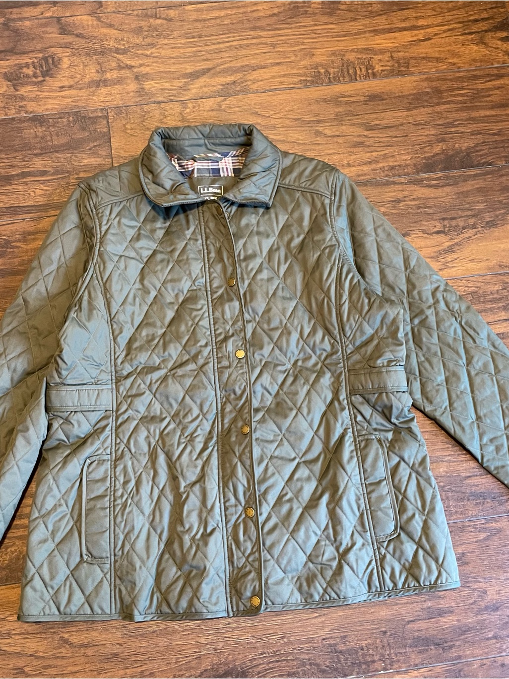 L.L. Bean Quilted Olive Green Snap-Front Puffer Jacket